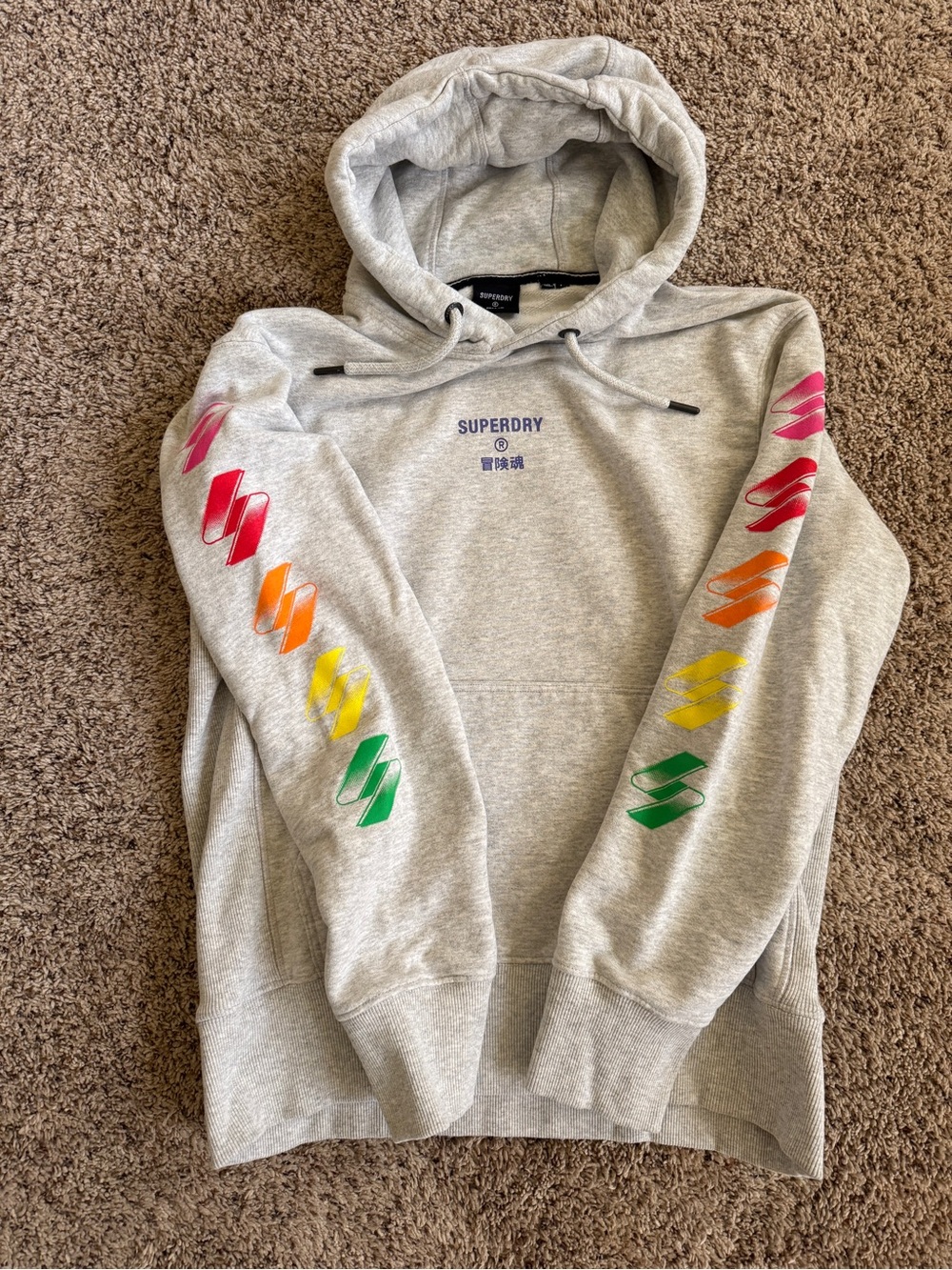 Superdry Grey Hoodie with Rainbow Pride 🏳️‍🌈🏳️‍⚧️ Sleeve Medium